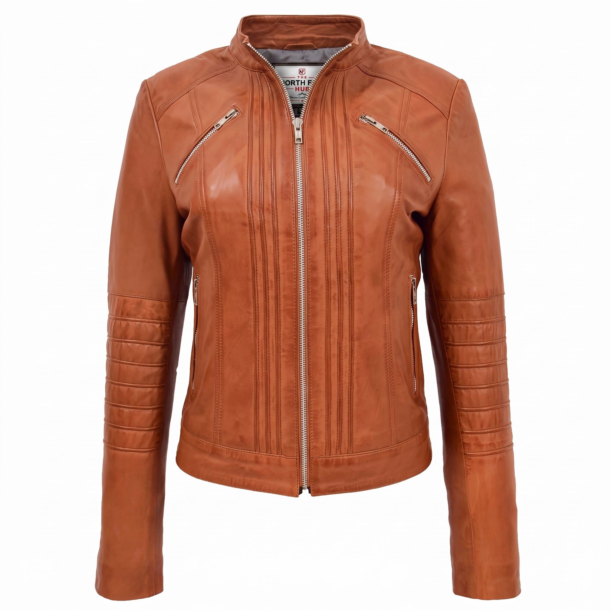 Womens Leather Classic Biker Style Jacket Dynamo Tan