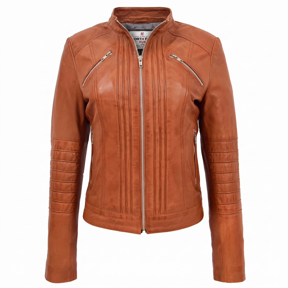 Womens Leather Classic Biker Style Jacket Dynamo Tan
