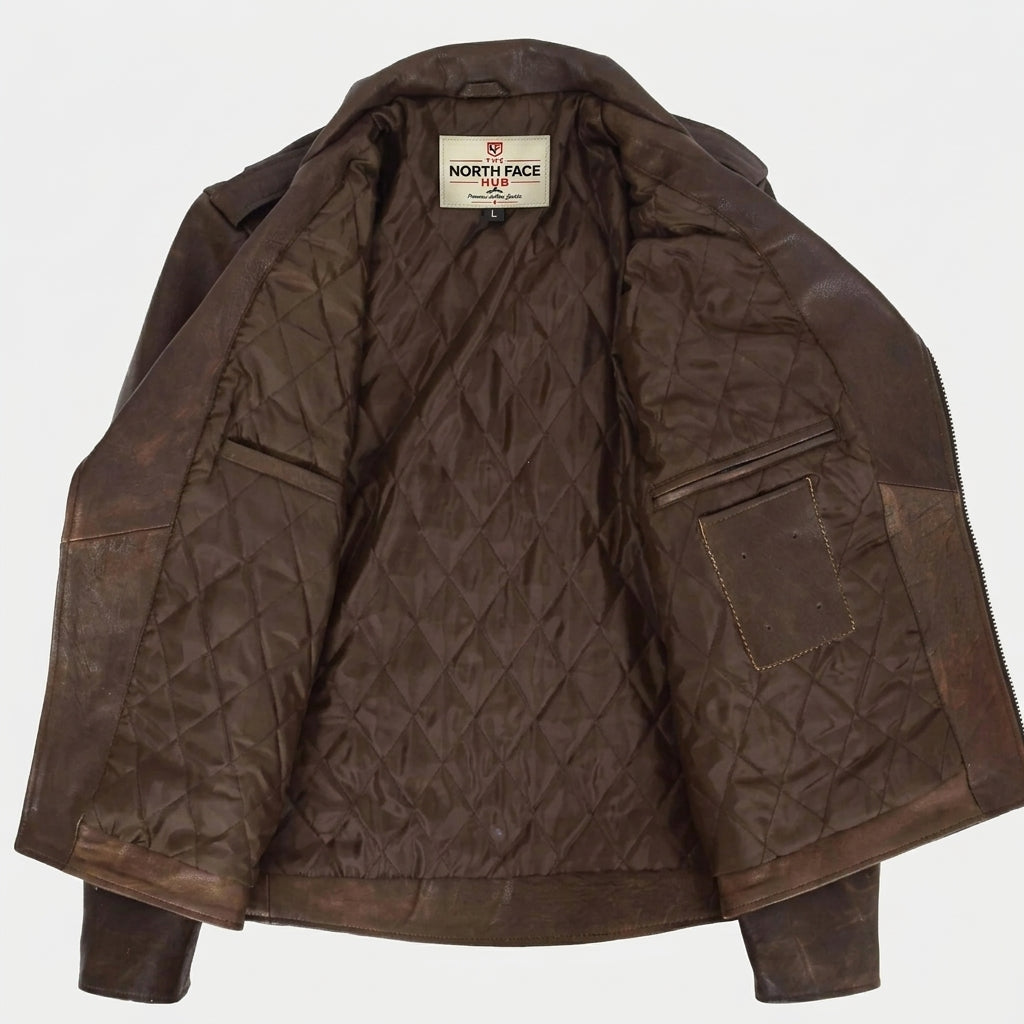 Mens Heavy Duty Leather Biker Brando Jacket Zenith Brown
