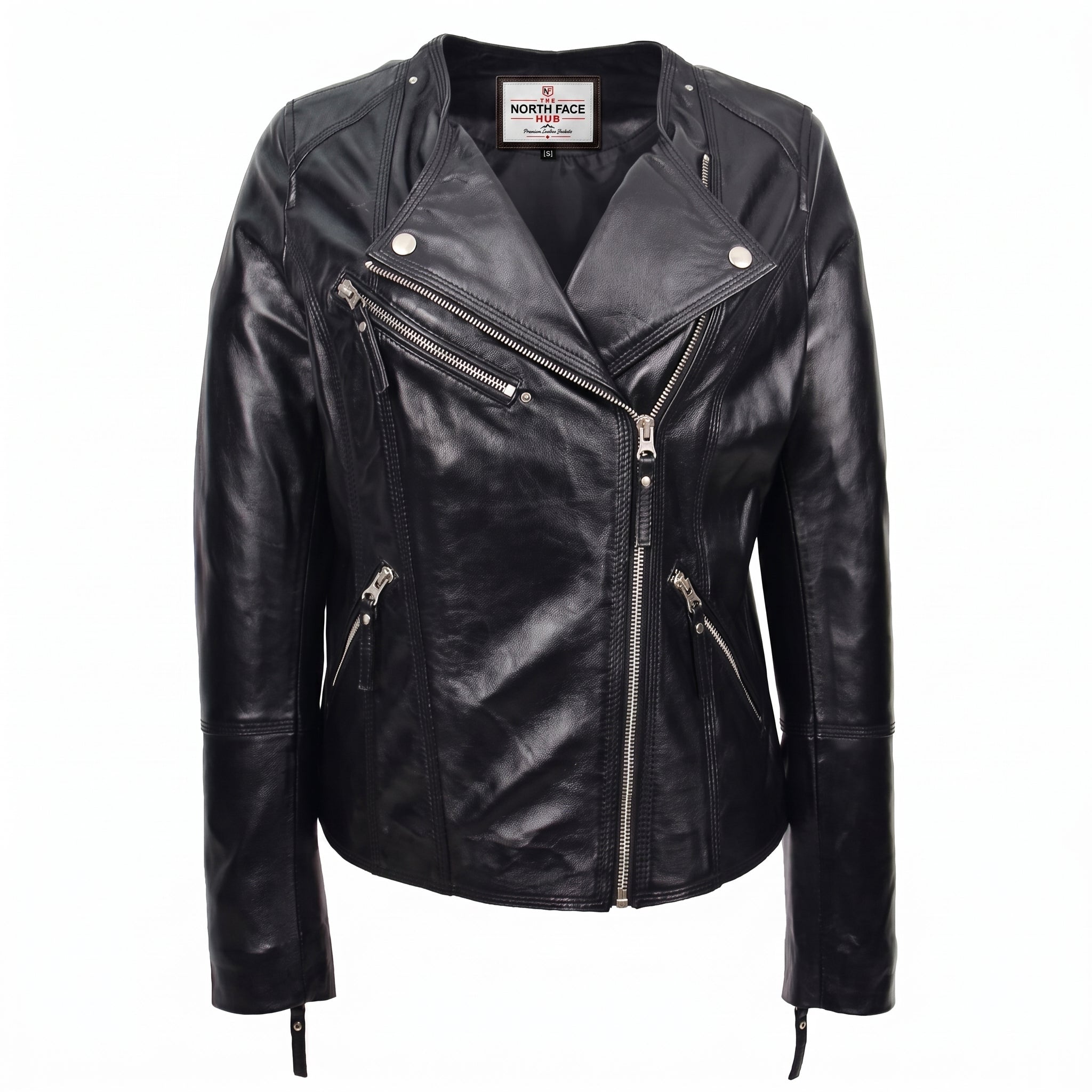 Womens Leather Casual Biker Jacket Shelly Cross Zip Nova Black