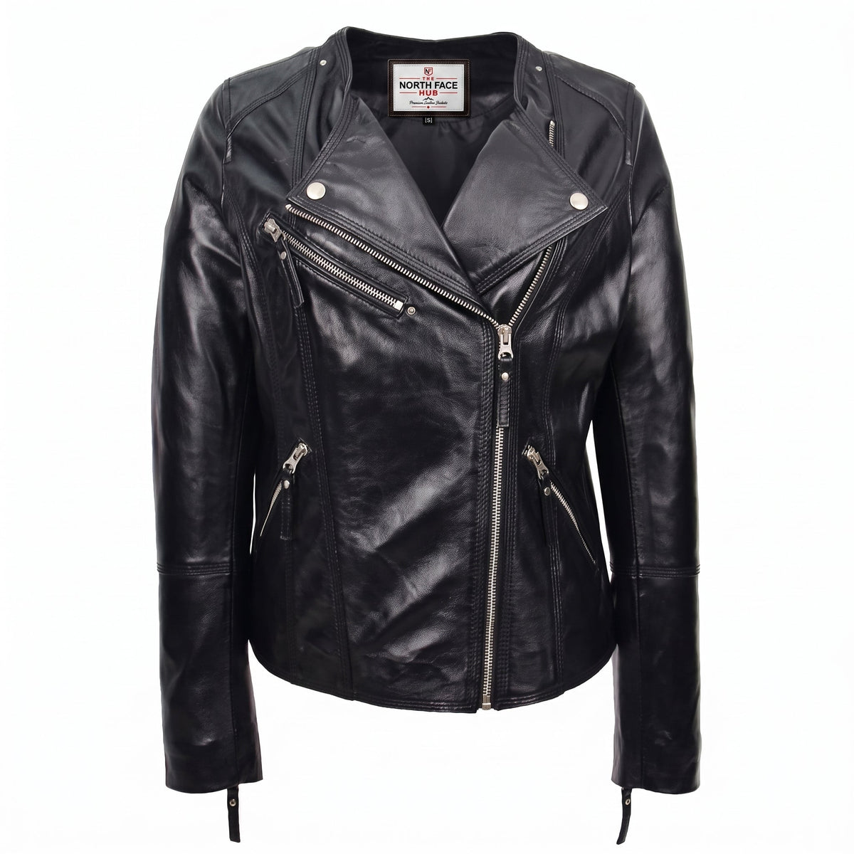 Womens Leather Casual Biker Jacket Shelly Cross Zip Nova Black