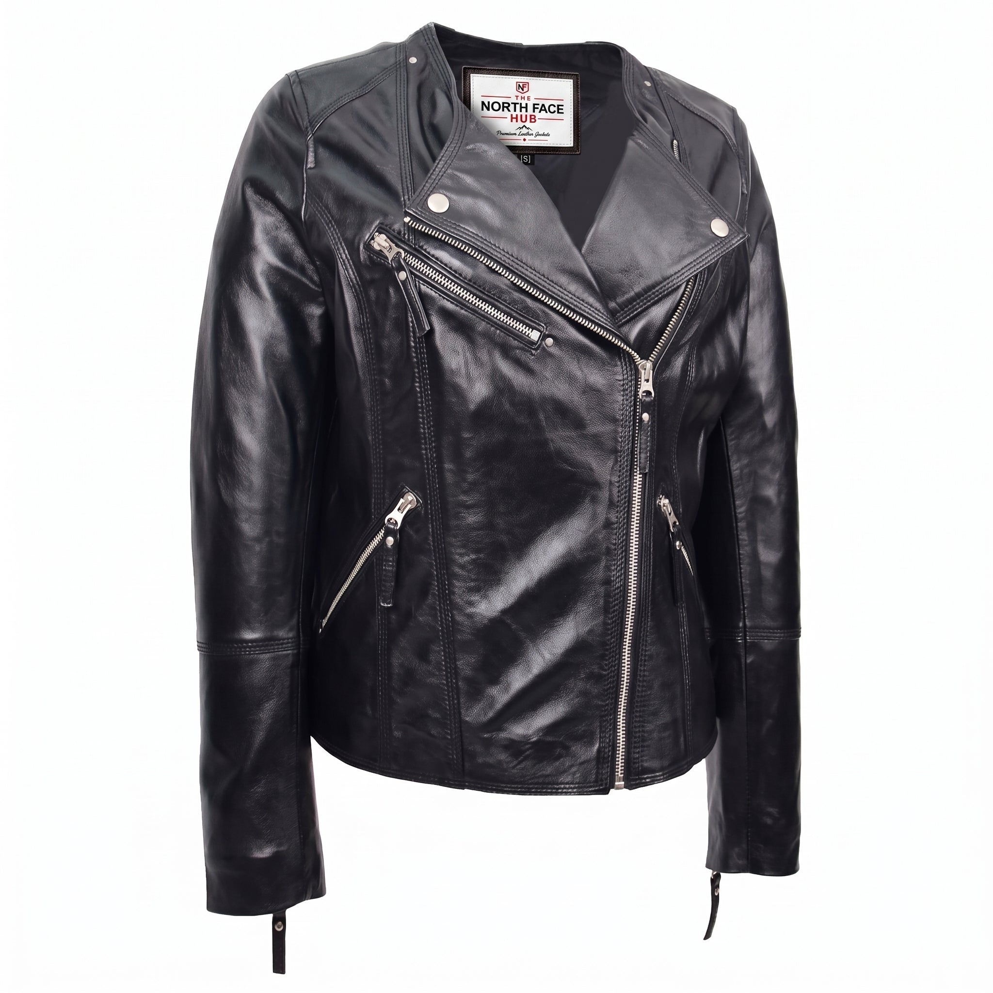 Womens Leather Casual Biker Jacket Shelly Cross Zip Nova Black