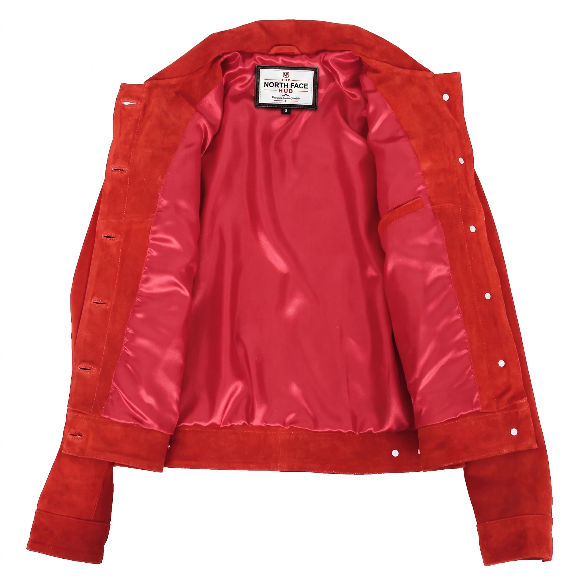Womens Soft Suede Trucker Style Jacket Alma Ignite Red