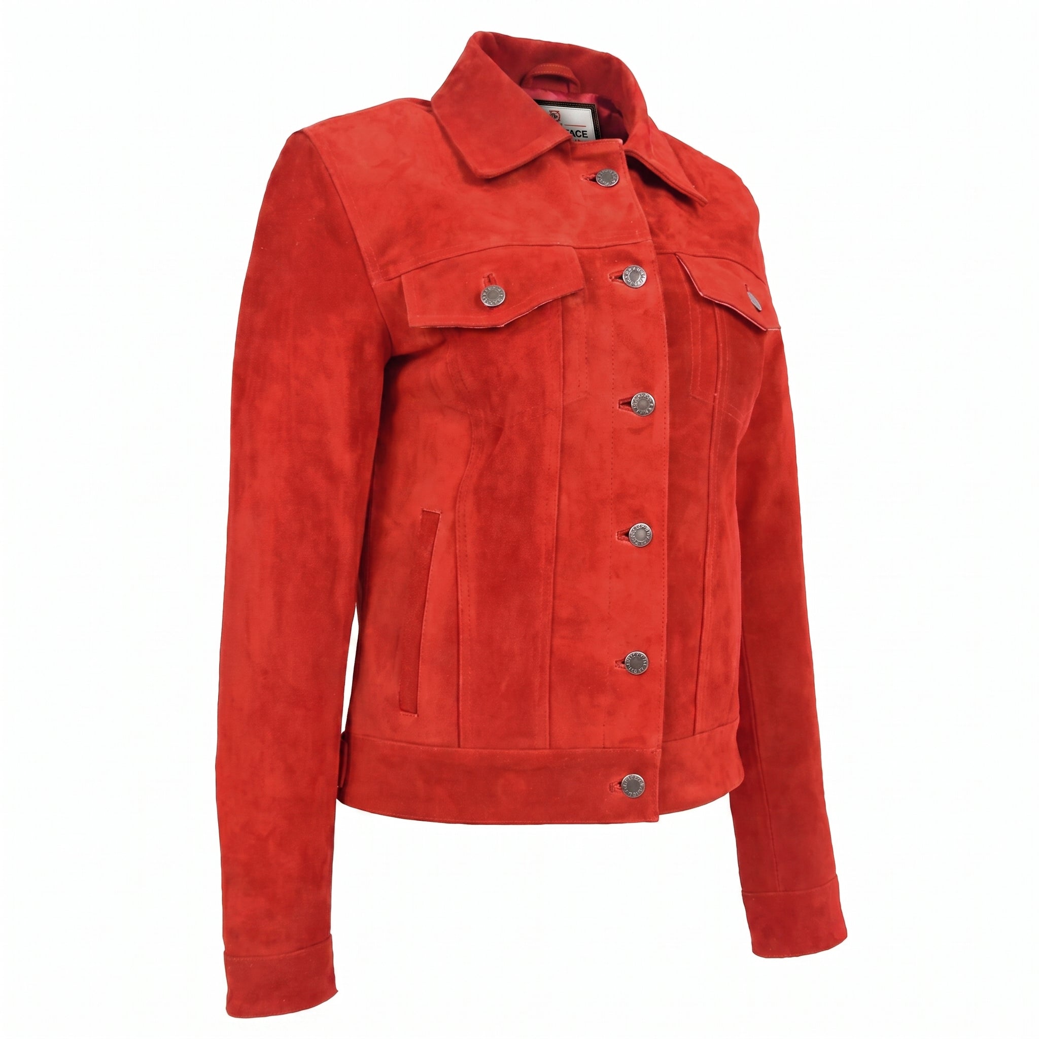Womens Soft Suede Trucker Style Jacket Alma Ignite Red