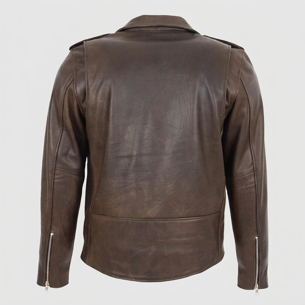 Mens Heavy Duty Leather Biker Brando Jacket Zenith Brown