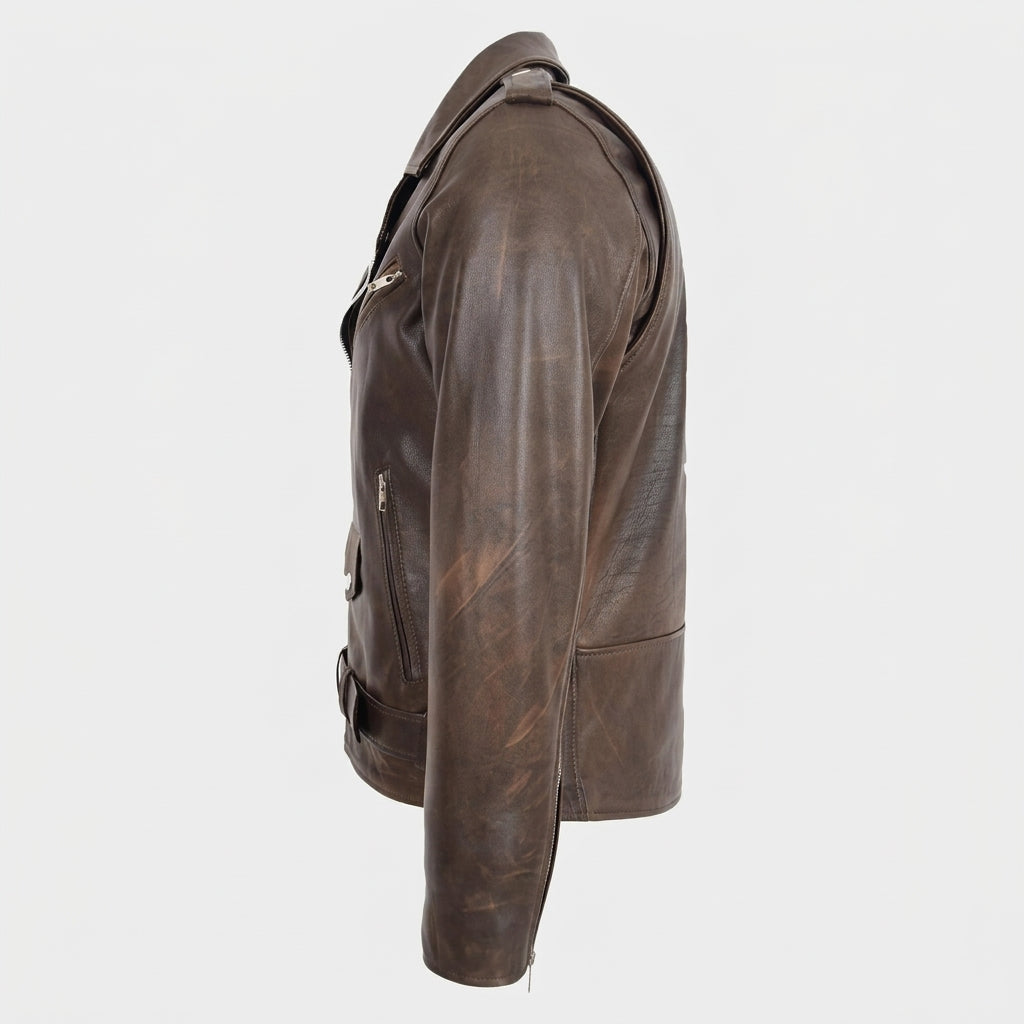 Mens Heavy Duty Leather Biker Brando Jacket Zenith Brown