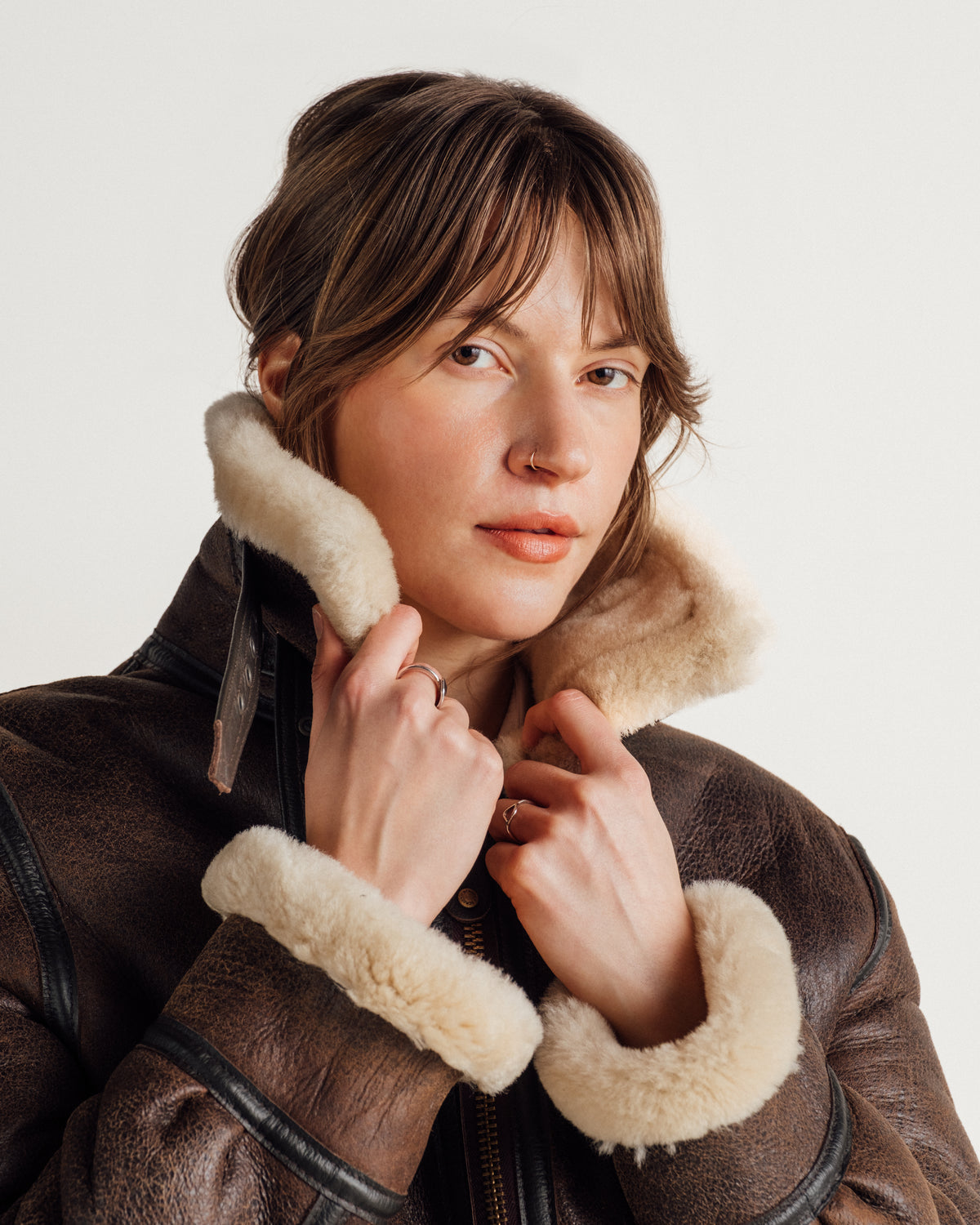 Schott NYC Women's Sheepskin B-3 Bomber Jacket Dark Brown 247SW