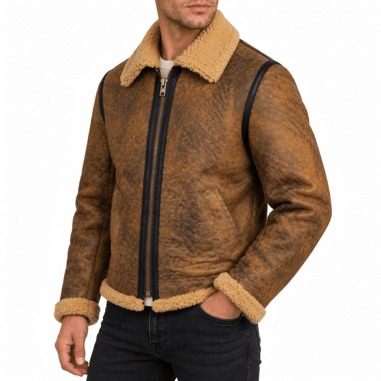 Schott NYC Antique Brown Sheepskin Jacket - Brown (256S)
