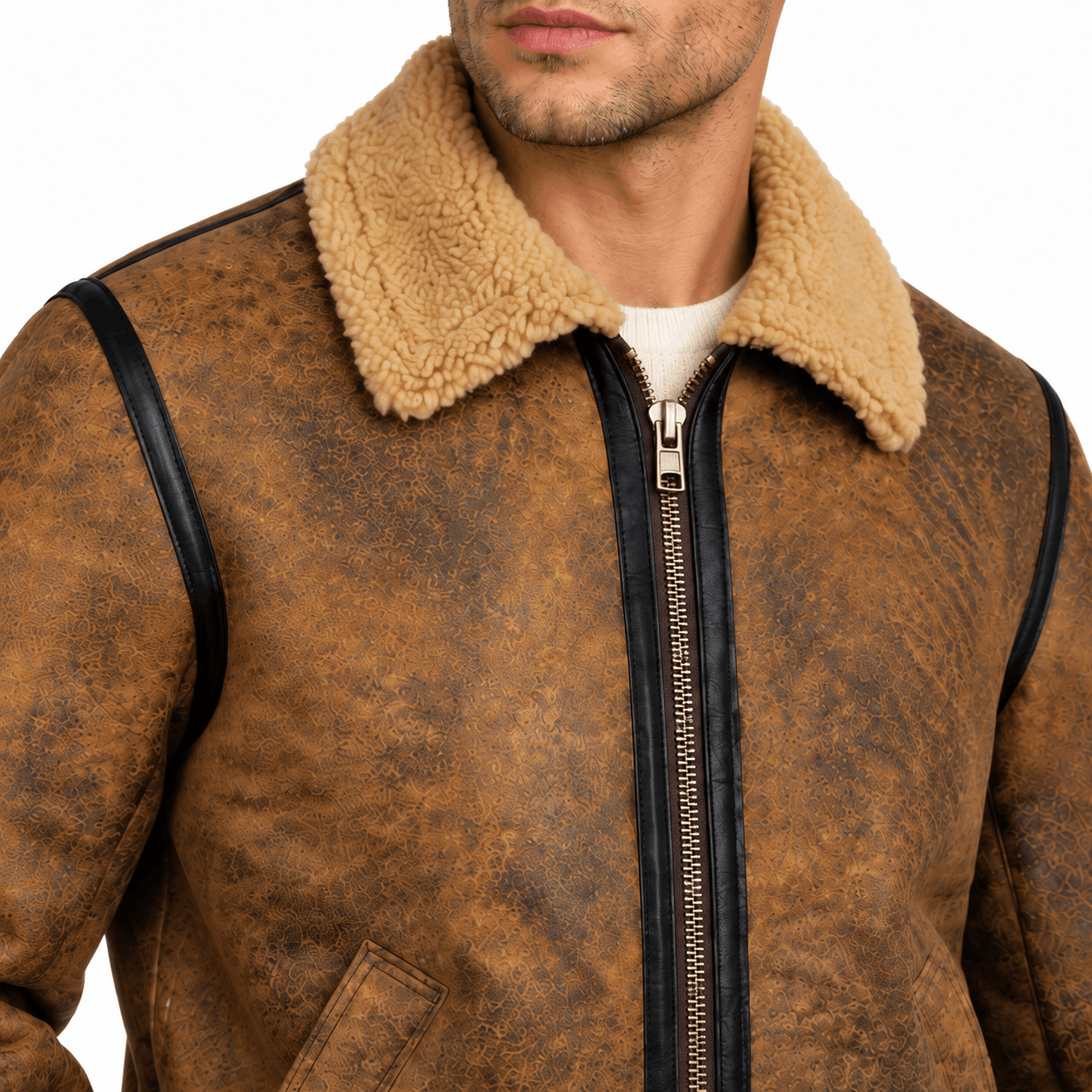 Schott NYC Antique Brown Sheepskin Jacket - Brown (256S)