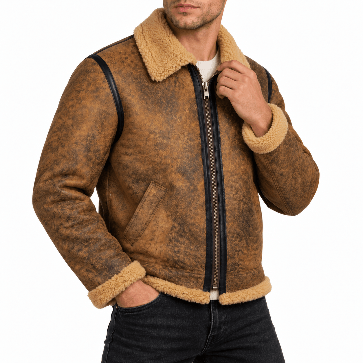 Schott NYC Antique Brown Sheepskin Jacket - Brown (256S)