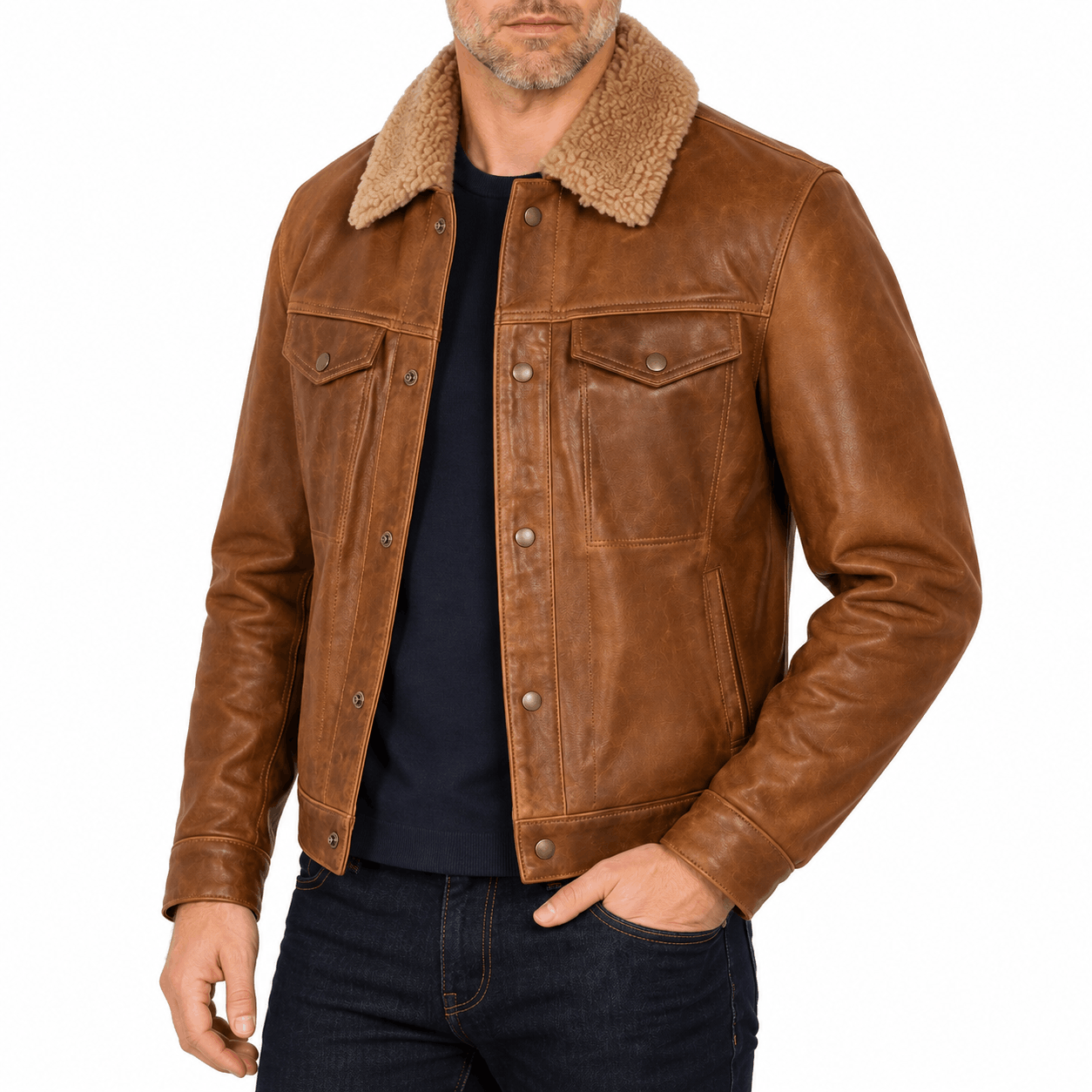 Schott NYC Buffalo Leather Trucker Jacket Sycamore 545