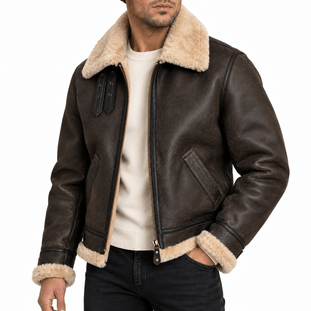 Schott NYC Classic B-3 Sheepskin Bomber Jacket Brown 257S