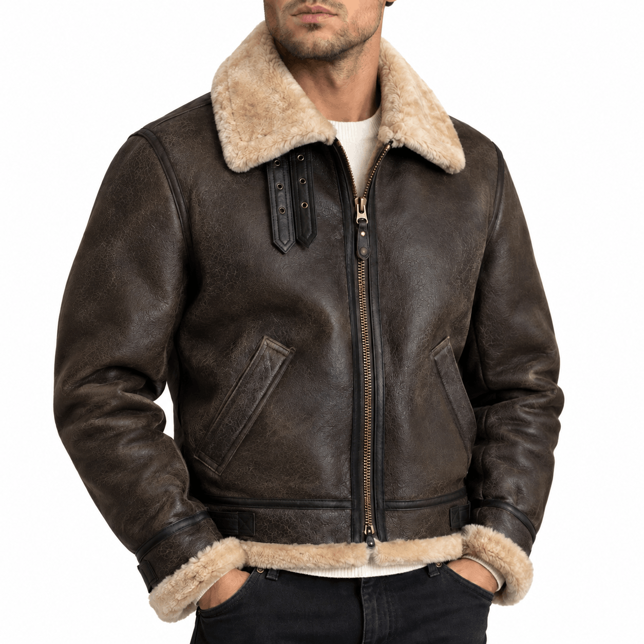 Schott NYC Classic B-3 Sheepskin Bomber Jacket Brown 257S