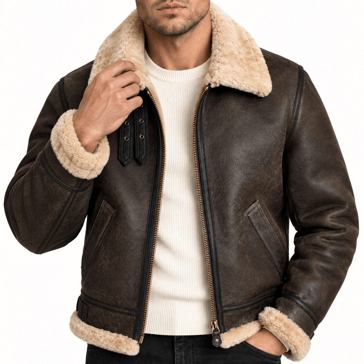 Schott NYC Classic B-3 Sheepskin Bomber Jacket Brown 257S