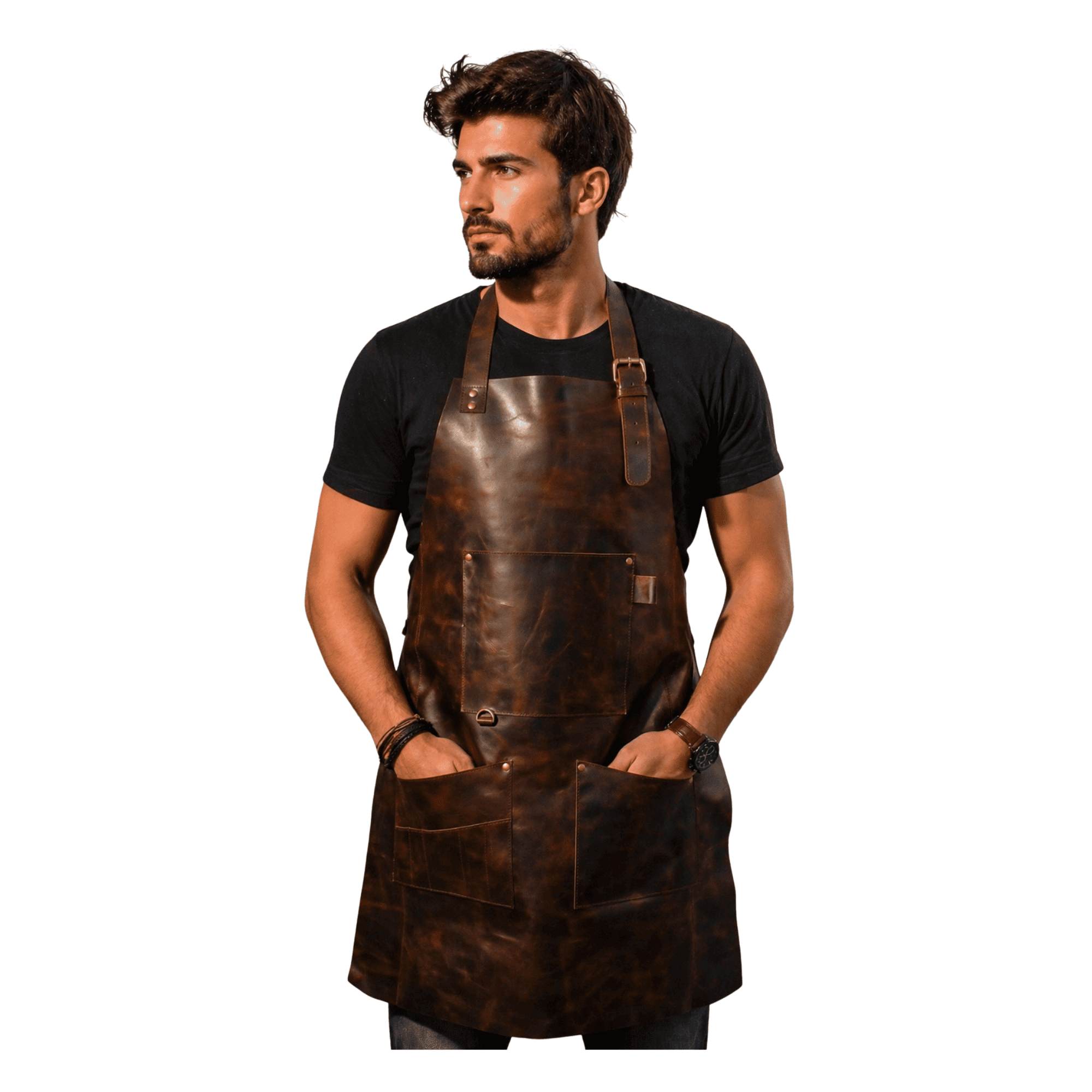 Personalized Men's Full-Grain Leather Apron for BBQ, Welding & Work