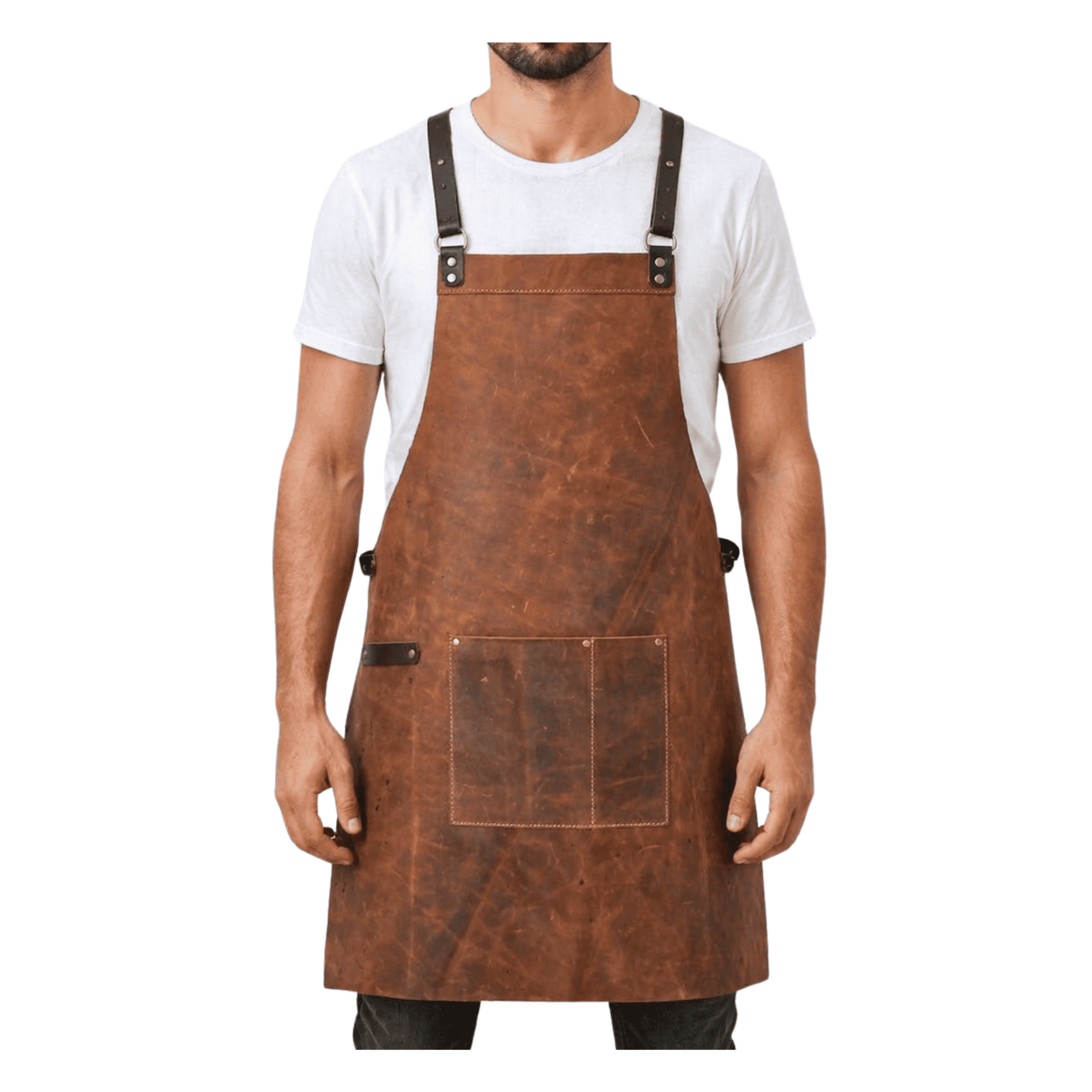 Handmade Vegetable-Tanned Leather Crossback Apron for Chef & BBQ