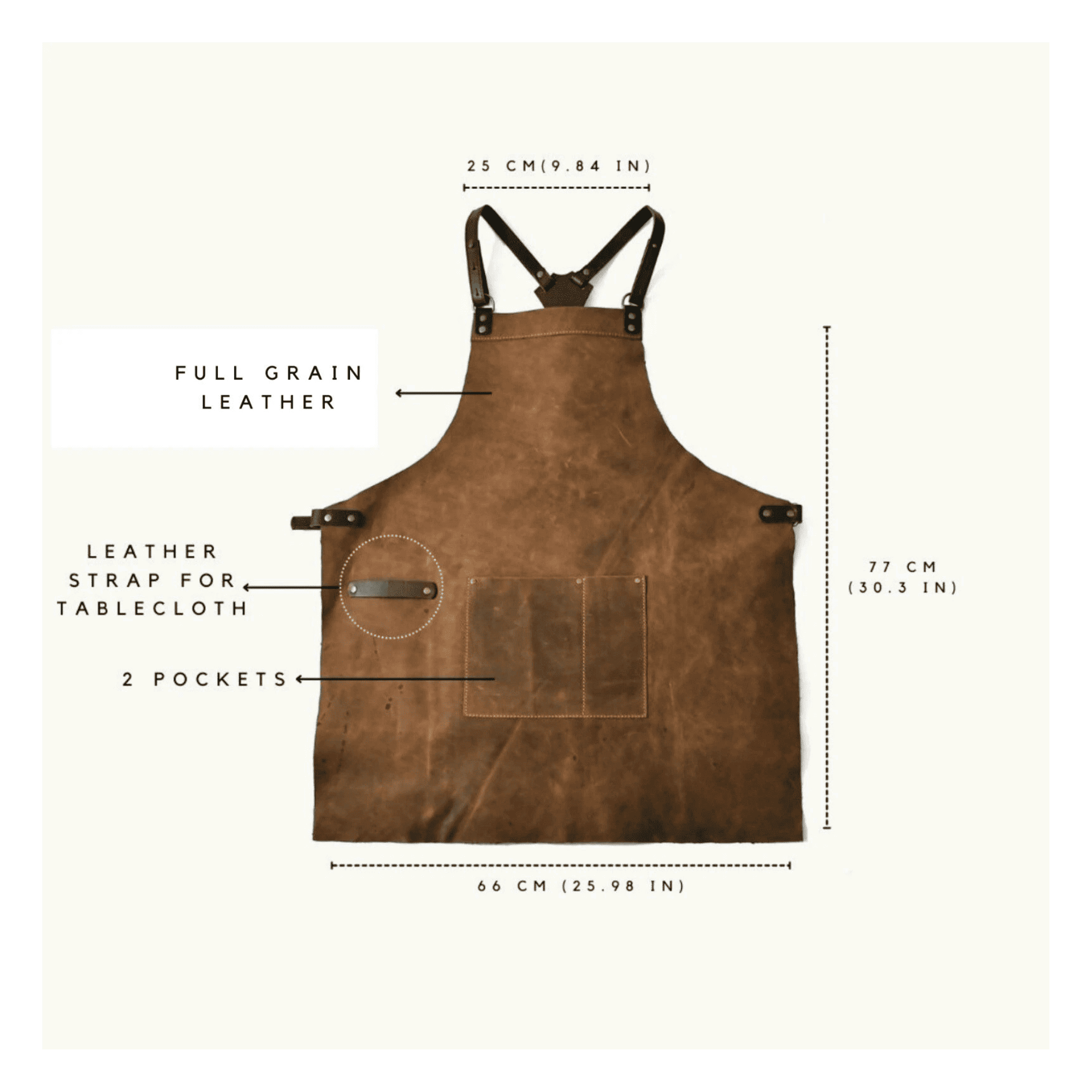 Handmade Vegetable-Tanned Leather Crossback Apron for Chef & BBQ