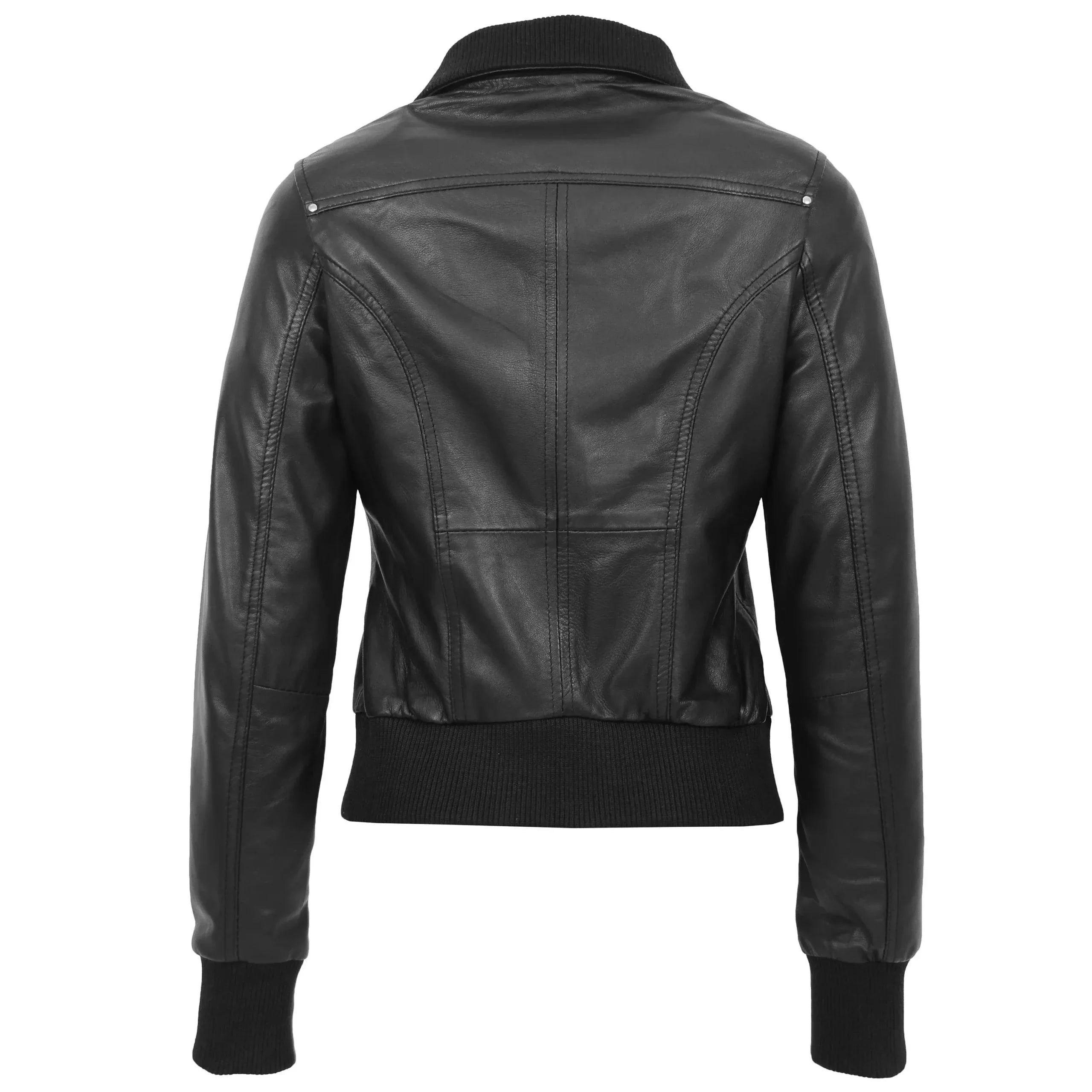 Womens Leather Classic Bomber Jacket Motto Nova Black