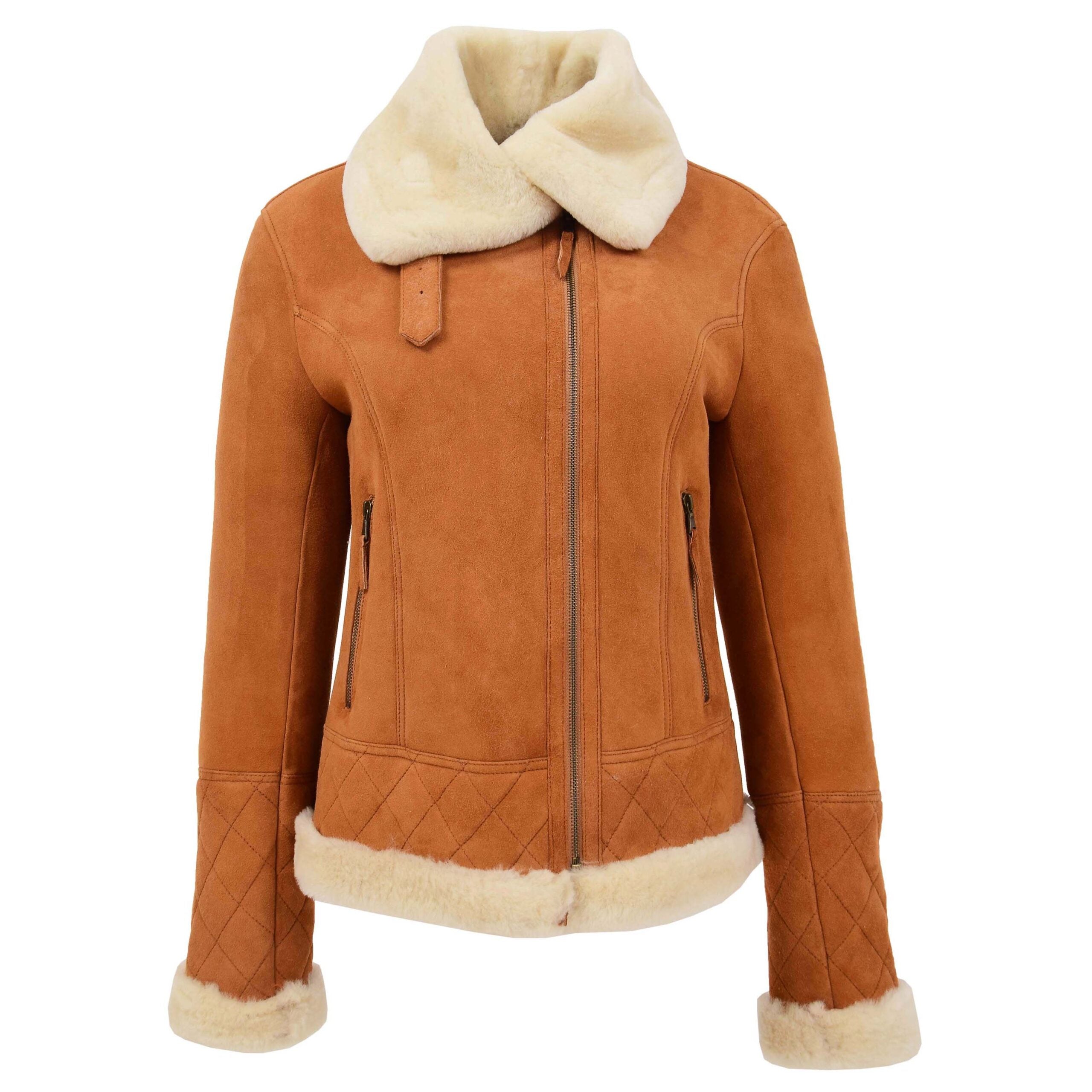 Womens Merino Sheepskin Aviator Jacket Dynamo Tan