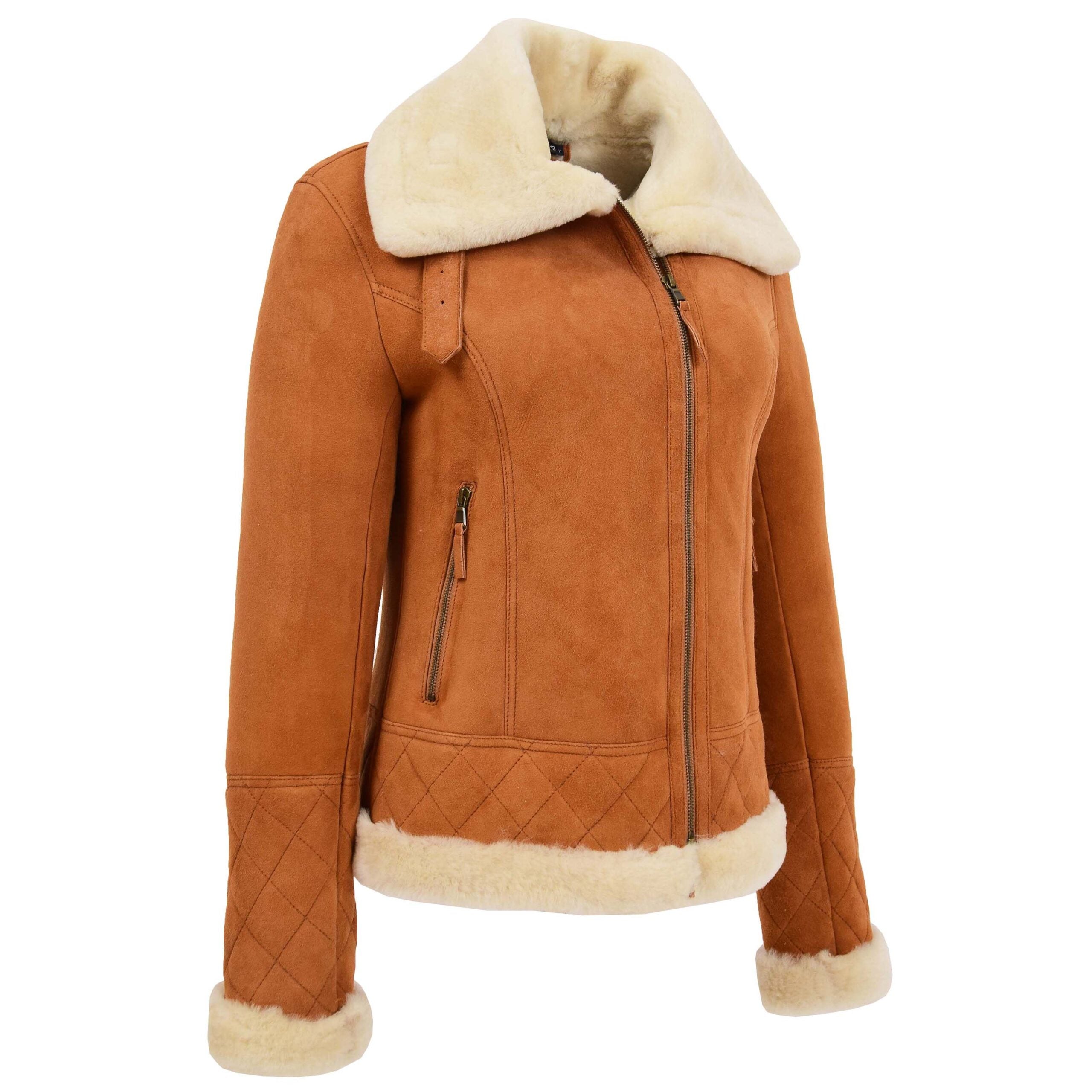 Womens Merino Sheepskin Aviator Jacket Dynamo Tan