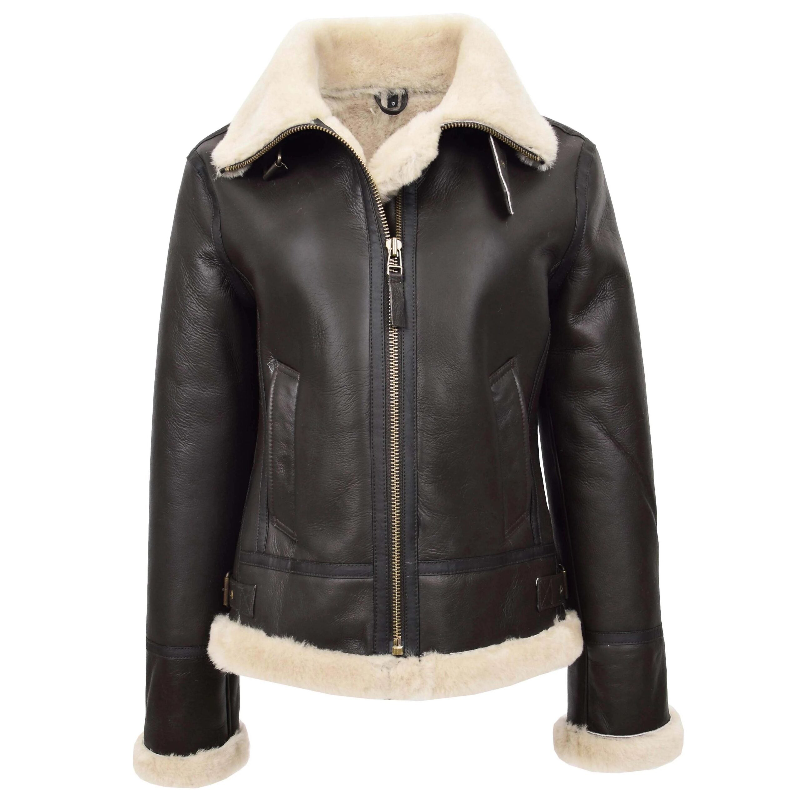 Womens Sheepskin B3 Detachable Hoodie Jacket Zenith Brown White