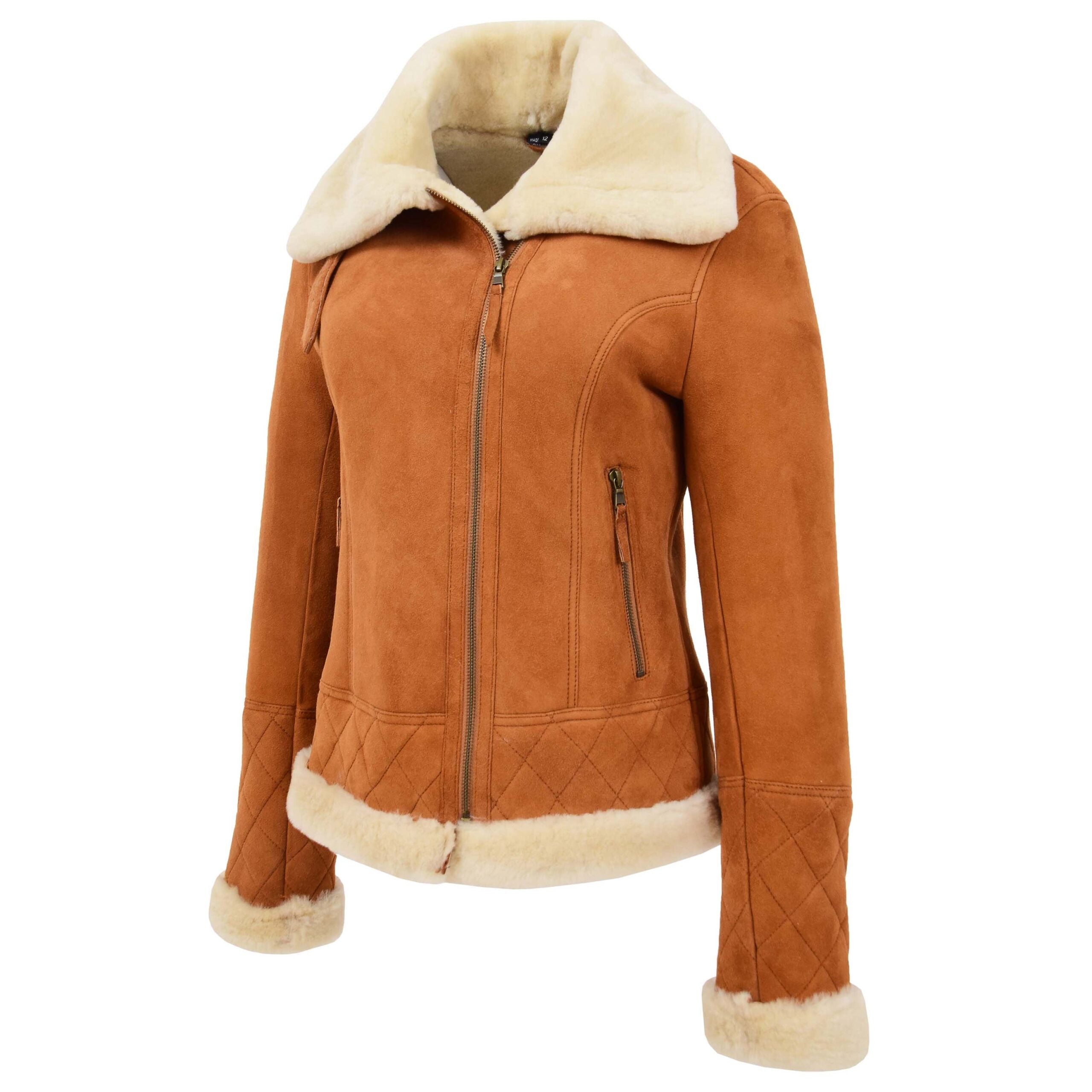 Womens Merino Sheepskin Aviator Jacket Dynamo Tan