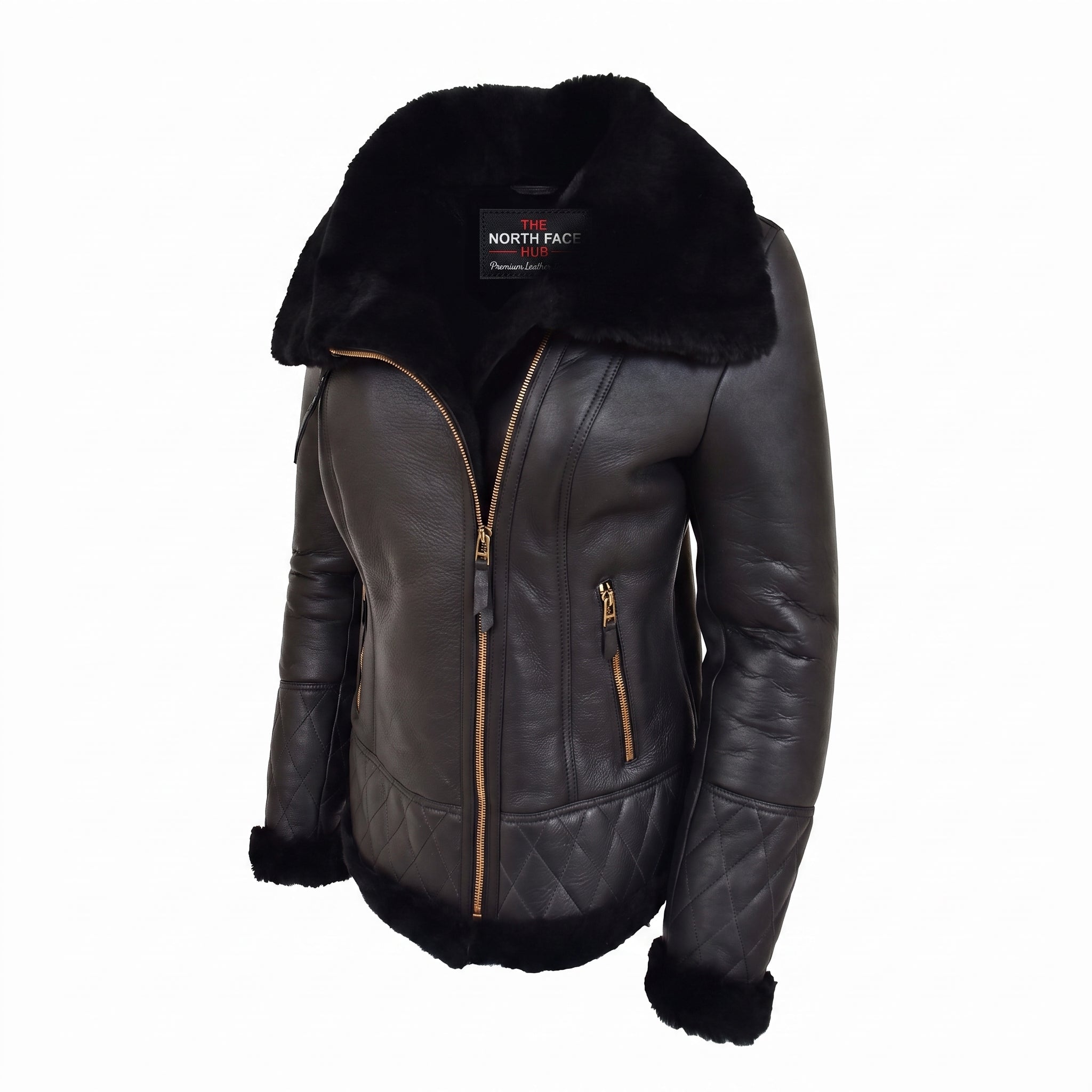 Womens Merino Sheepskin Aviator Jacket Nova Black