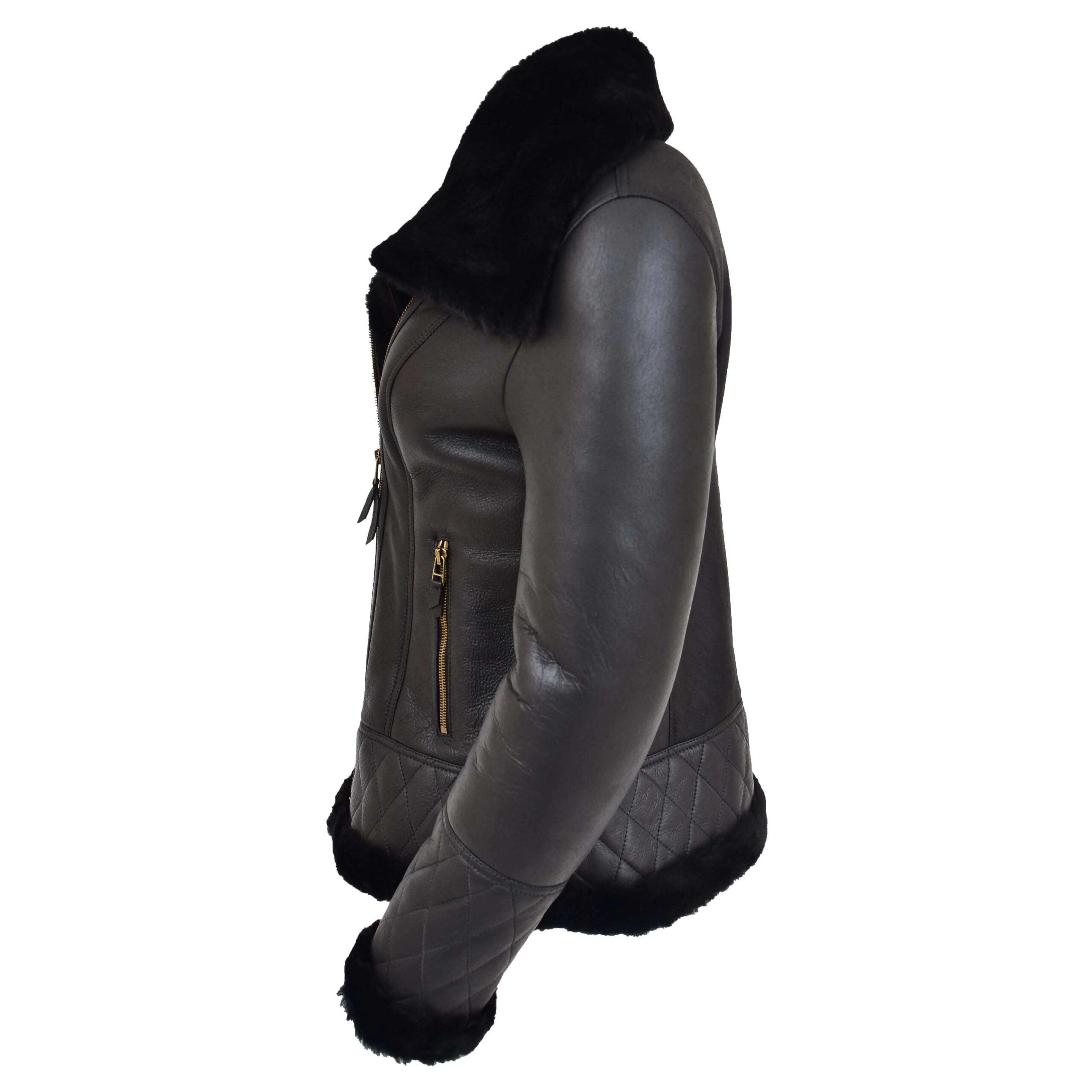 Womens Merino Sheepskin Aviator Jacket Nova Black
