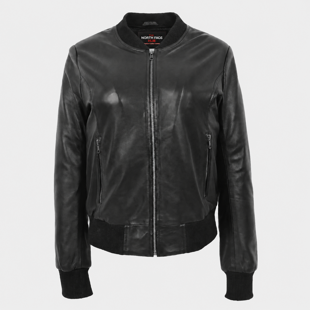 Womens Real Leather Varsity Bomber Jacket Nova Black