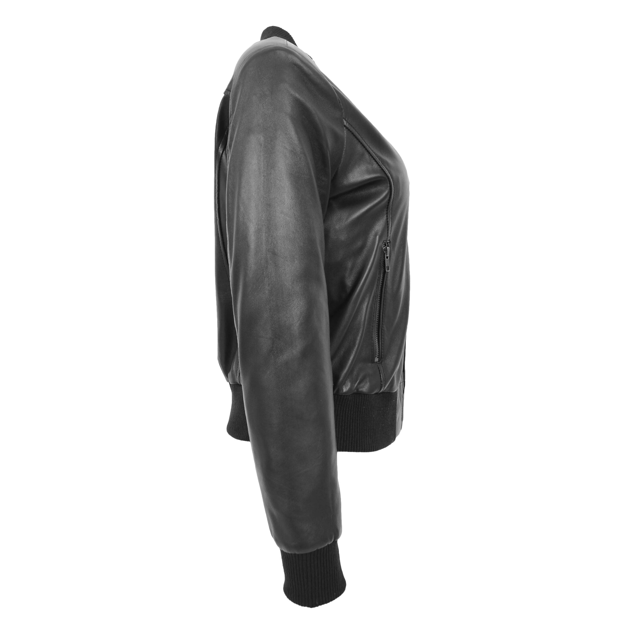 Womens Real Leather Varsity Bomber Jacket Nova Black