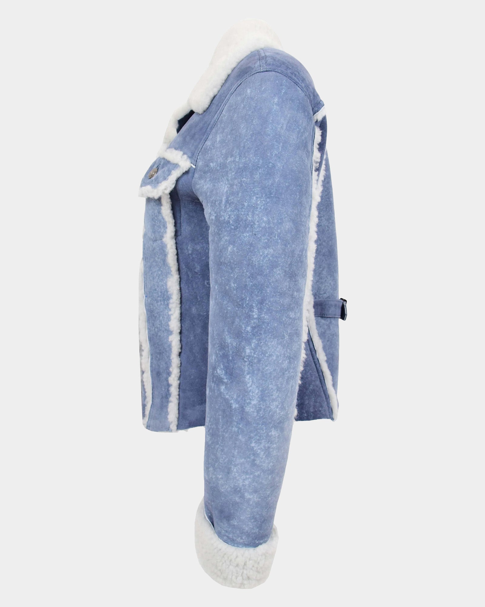 Womens Real Sheepskin Trucker Jacket Kylie Denim Radiant Blue