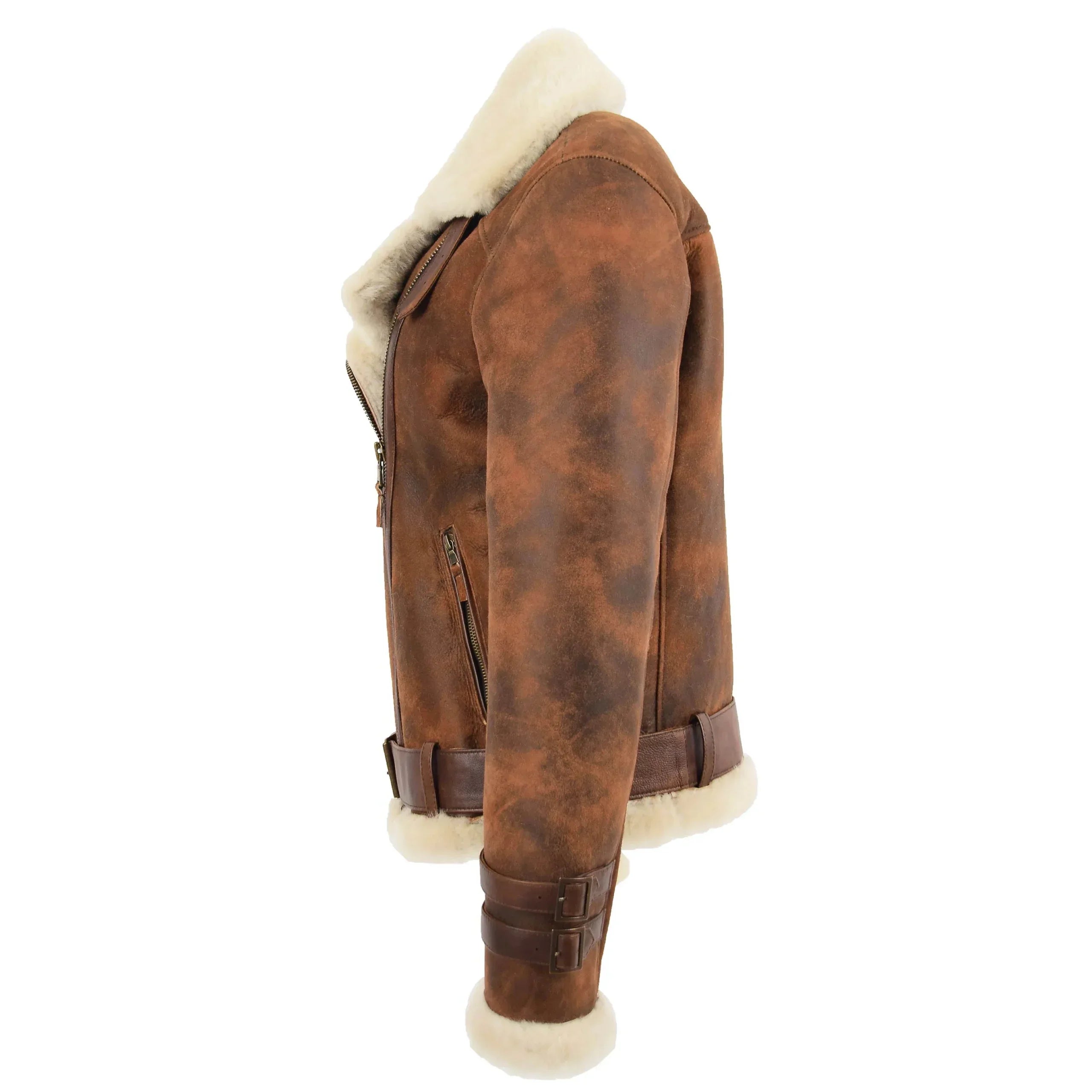 Womens Sheepskin Aviator Cross Zip Pilot Jacket Zenith Vintage Brown