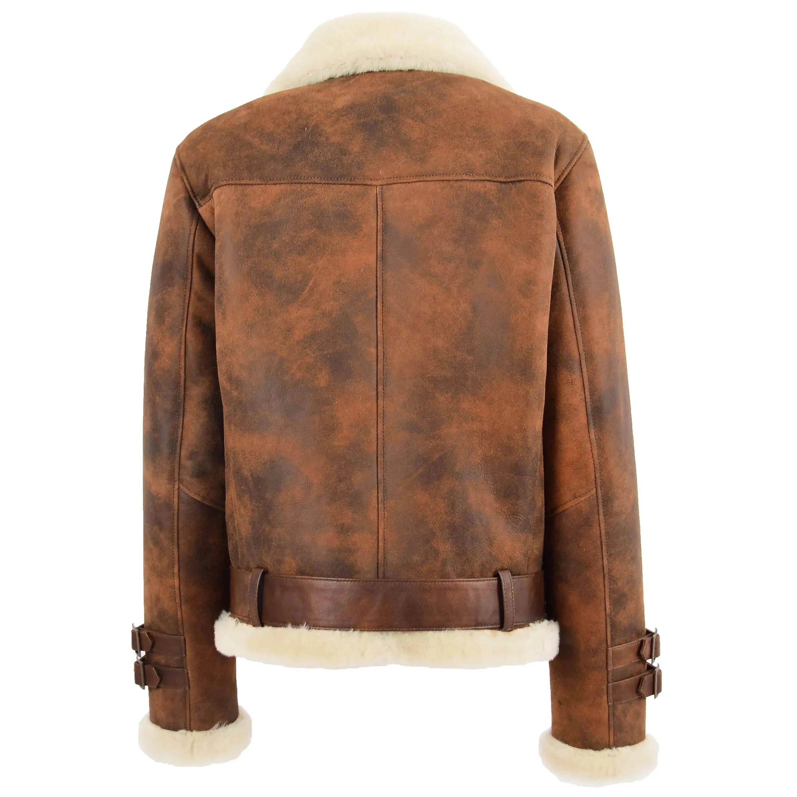 Womens Sheepskin Aviator Cross Zip Pilot Jacket Zenith Vintage Brown