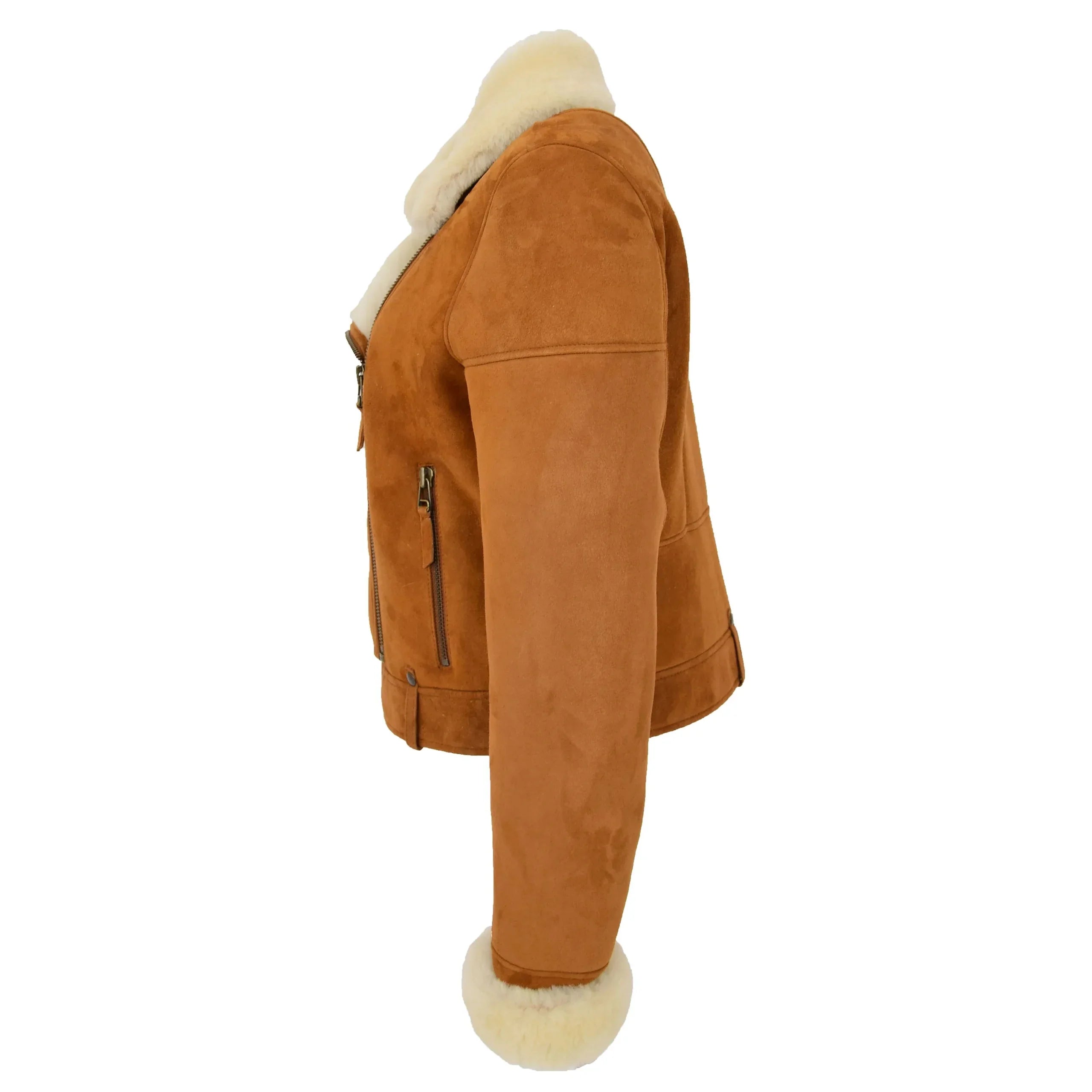 Womens Sheepskin Aviator Pilot Jacket Dynamo Tan White