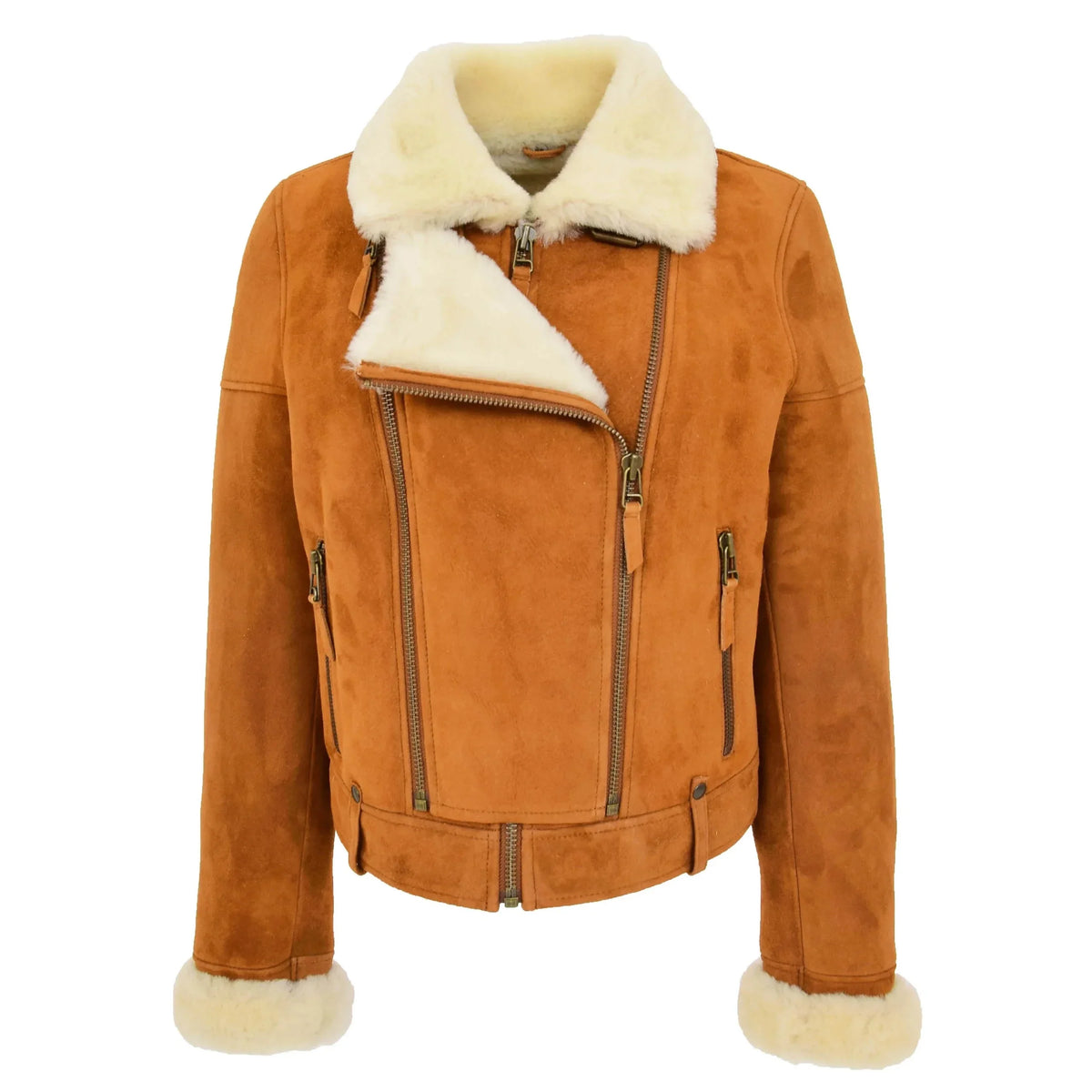 Womens Sheepskin Aviator Pilot Jacket Dynamo Tan White