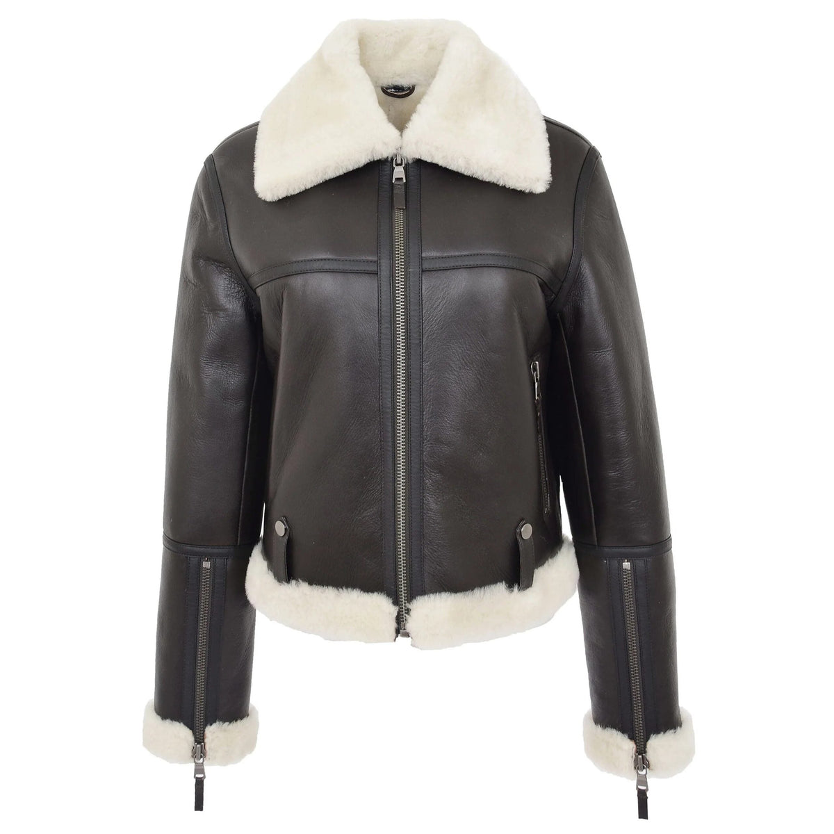 Womens Sheepskin Aviator RAF Pilot Jacket Zenith Brown White