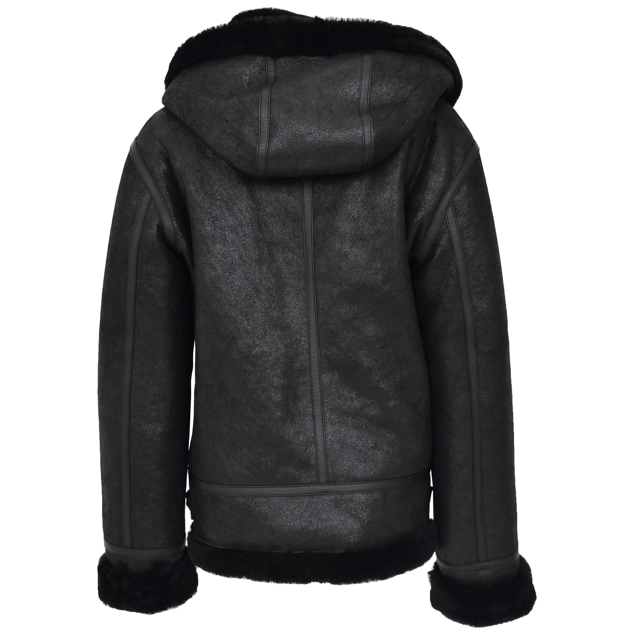 Womens Sheepskin B3 Detachable Hoodie Jacket Nova Black