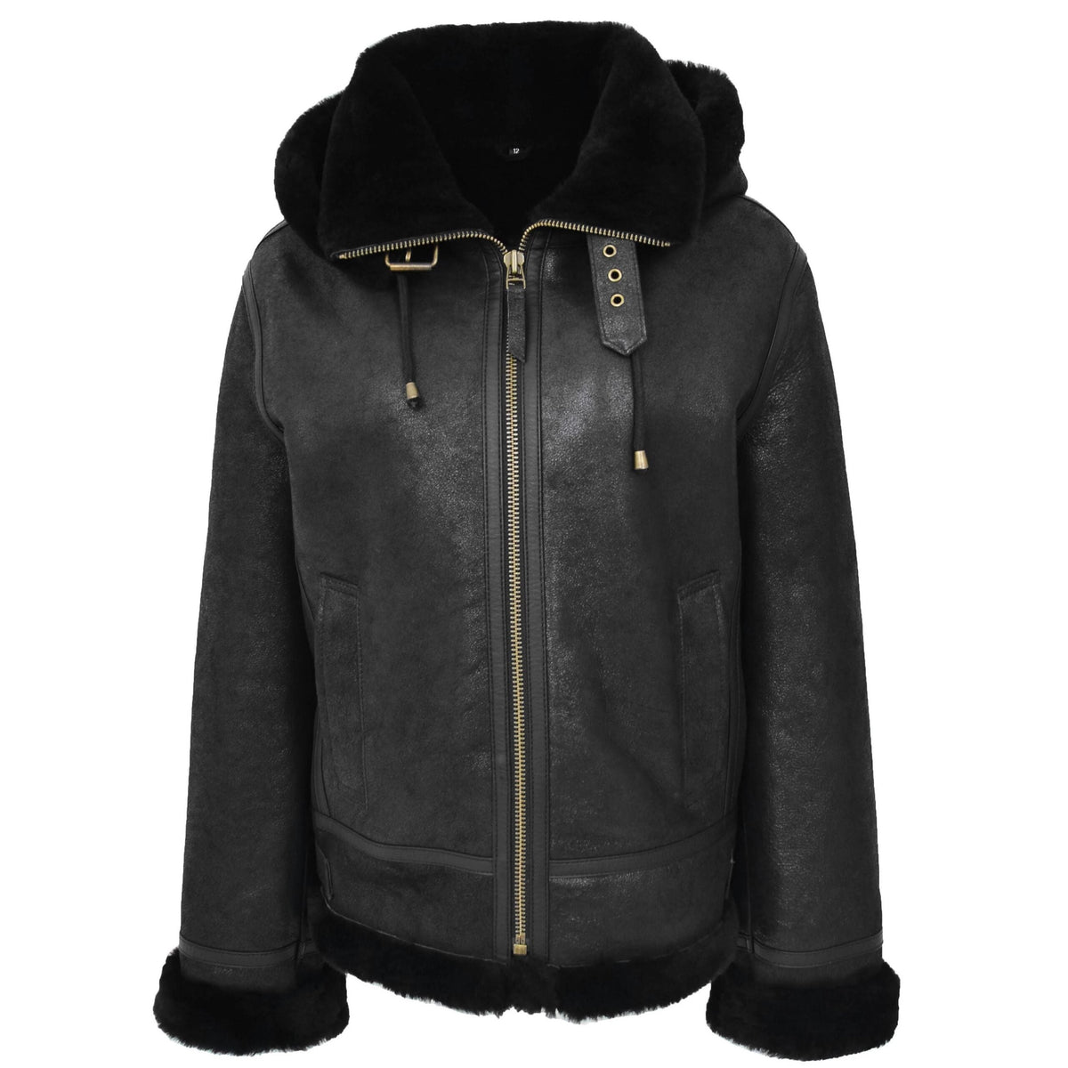 Womens Sheepskin B3 Detachable Hoodie Jacket Nova Black