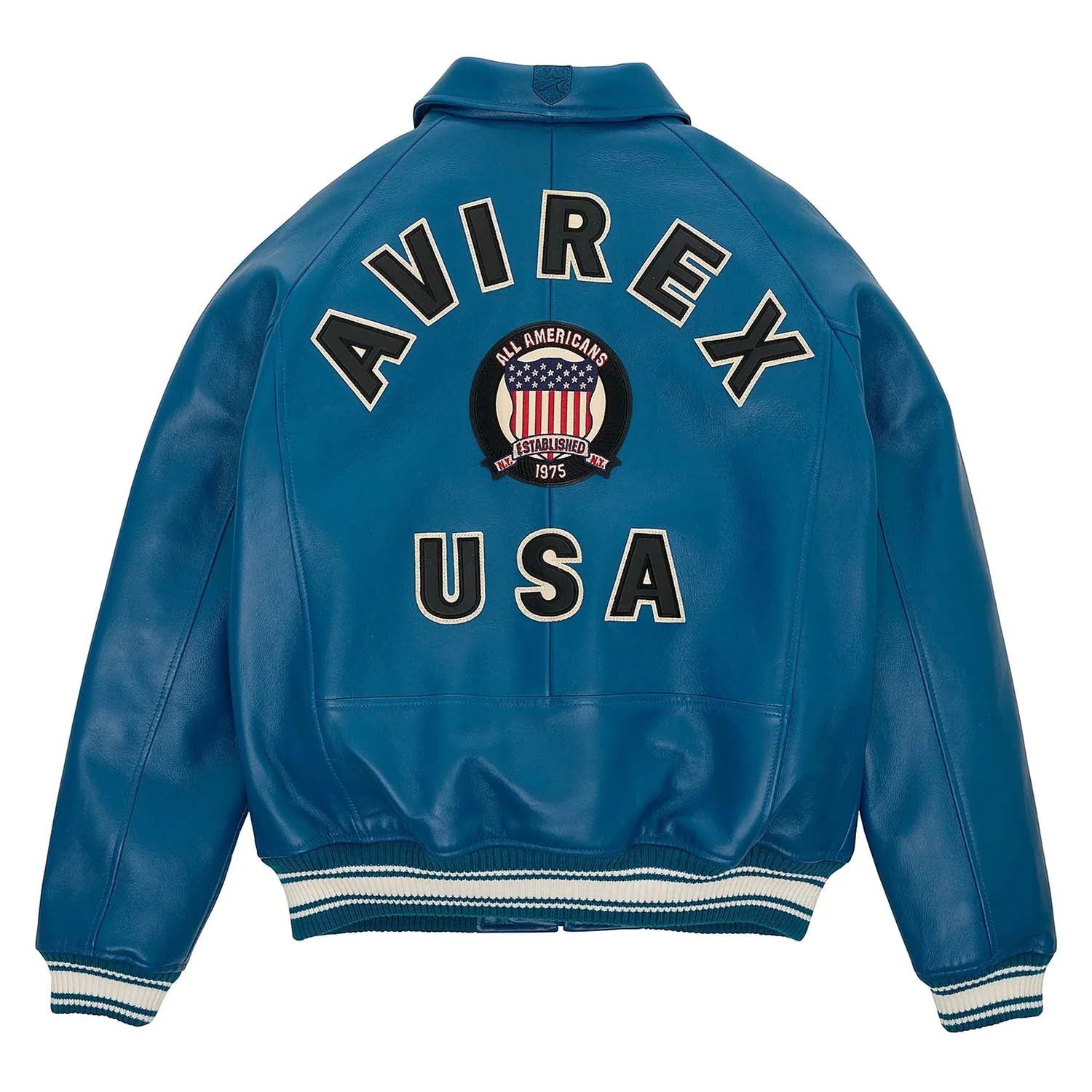 Men’s Avirex Leather Jacket Dark Blue Leather Bomber Pilot Jacket