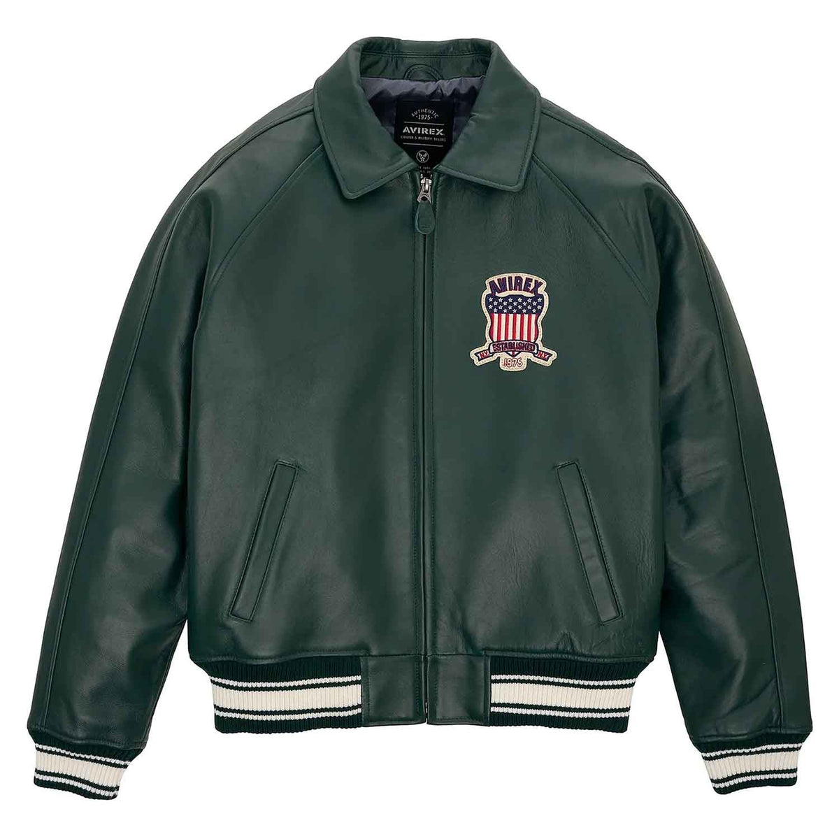 Best Seller Men’s Iconic Avirex Leather Jacket Dark Green Leather Bomber Jacket Aviator Style