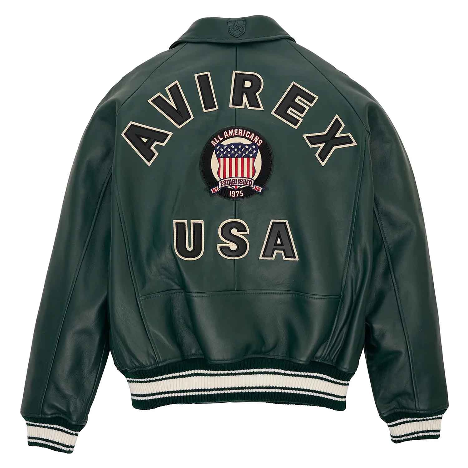 Best Seller Men’s Iconic Avirex Leather Jacket Dark Green Leather Bomber Jacket Aviator Style