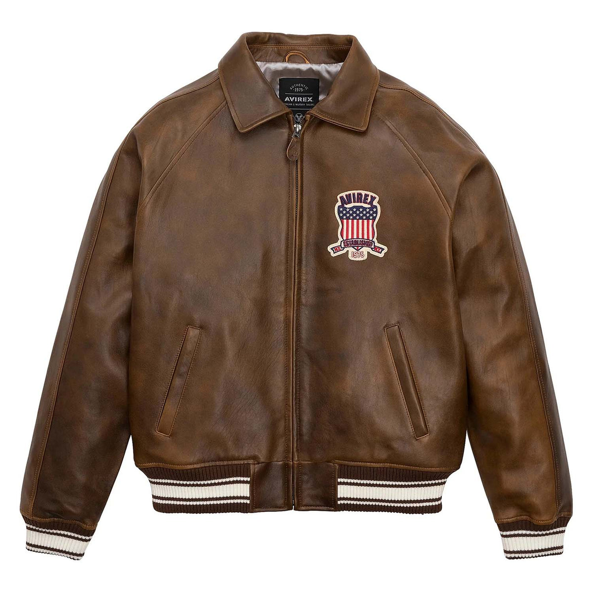 Handmade Men’s Iconic Avirex Leather Jacket Brown Leather Bomber Jacket Aviator Style